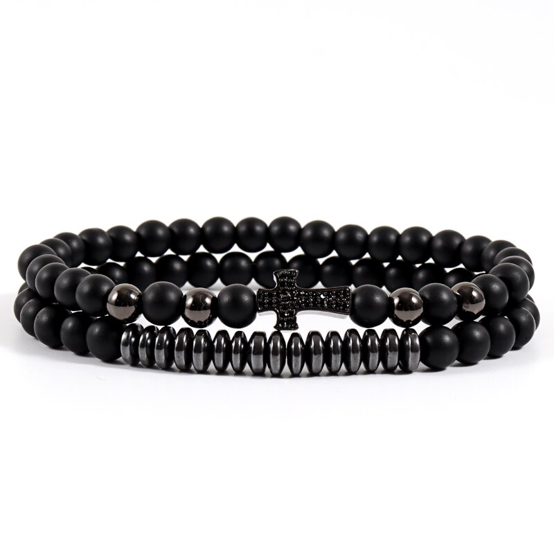Mode 2 Stks/set Disco Armband Mannen Handgemaakte Pave Cz 6Mm Matte Bead Strand Armband Voor Mannen Sieraden: 7