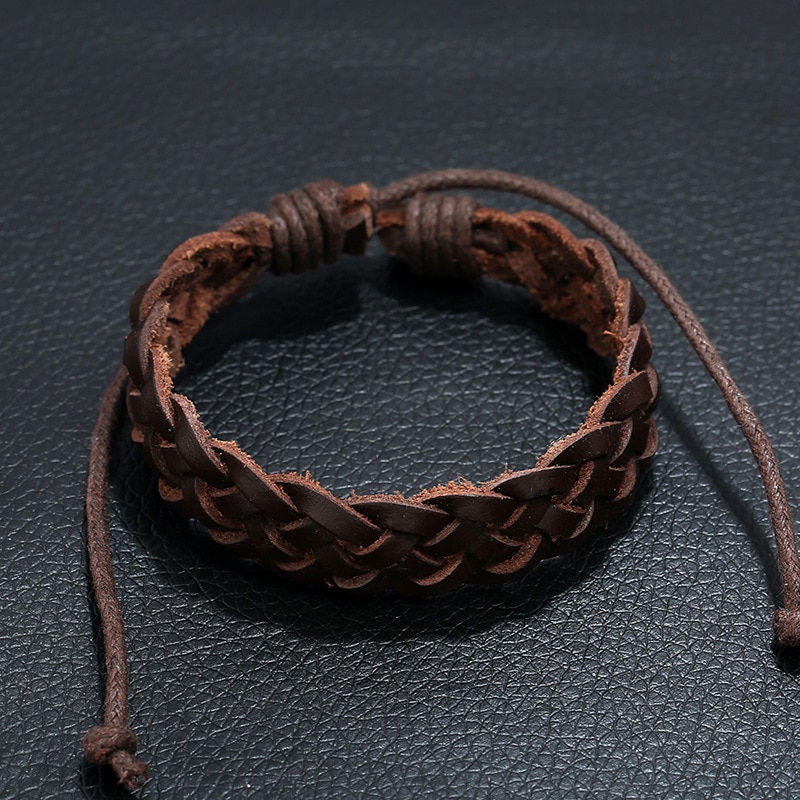 Vintage Geflochtene Leder Armbänder für Frauen Männer Schmuck Punk Braun Wrap Armband Homme Schmuck