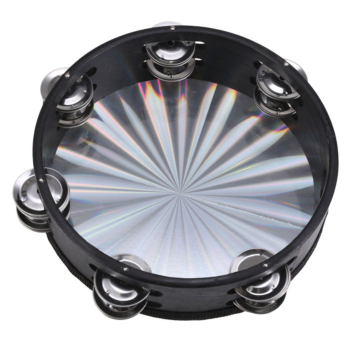 8'' Musical Tambourine Reflective Percussion Wood Frame Double Row Metal Jingle Church Band Musical Instruments For Party