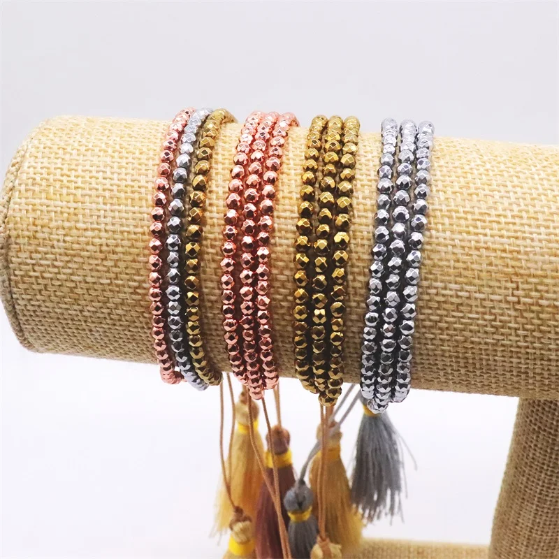ALIYA Hematite Stone Bracelets For Men Women Jewelry Multilayer Beaded Pulsera Luxury Adjustable Jewellery Tassel Bracelet