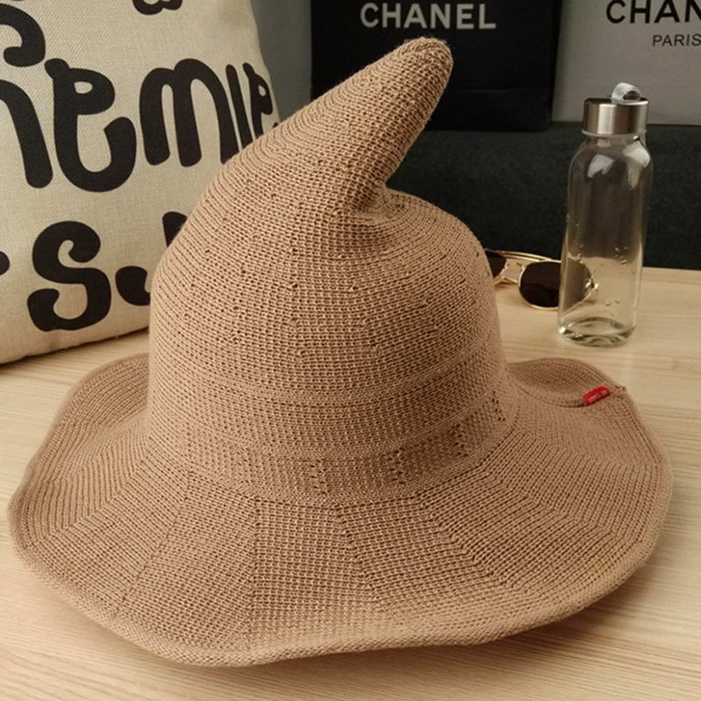 Womens Witch Hat Knitted Cap Halloween Party Masquerade Cosplay Costume -MX8: Khaki