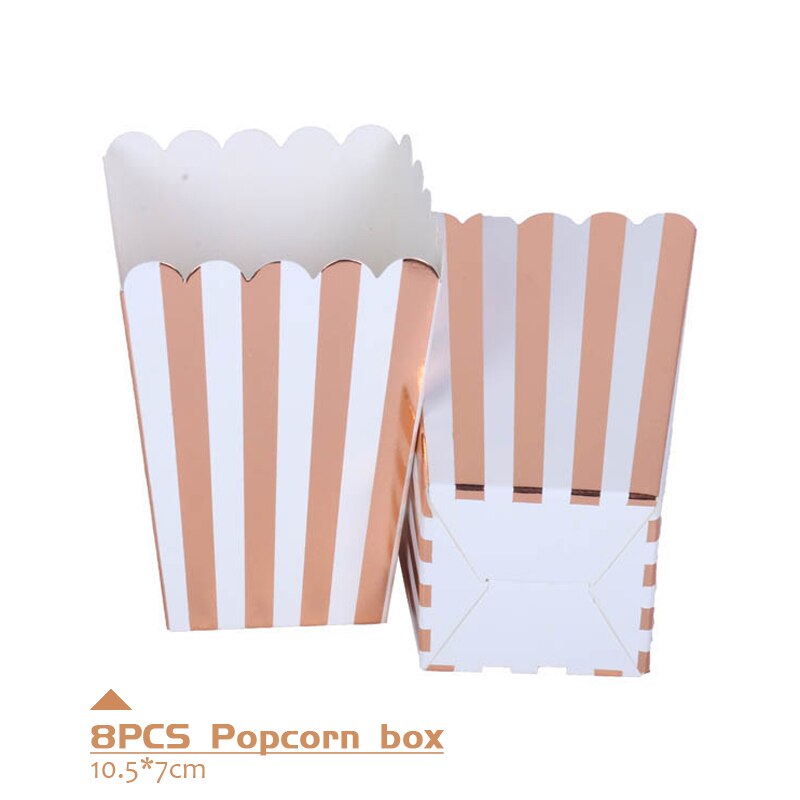Assiettes or Rose de 24 pièces | Nappe jetable de fête, vaisselle d'anniversaire pour enfants adultes, décor de mariage pour fête d'anniversaire, fête d'anniversaire: 8pcs popcorn box