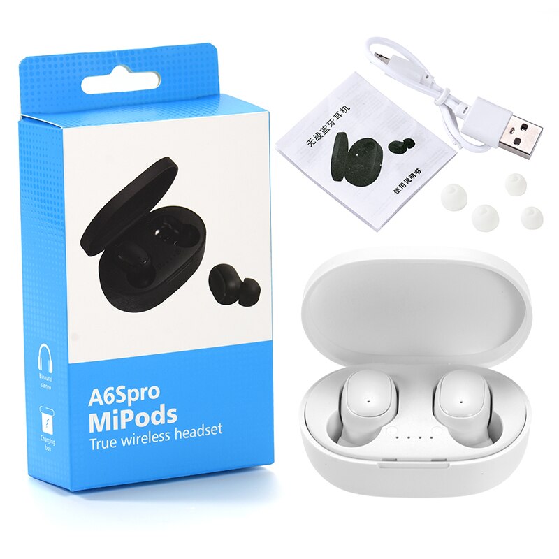 A6S TWS Bluetooth 5.0 Earphone Noise Cancelling fone Headset With Mic Handsfree Earbuds For All Smart Watches Wireless Earbud: White