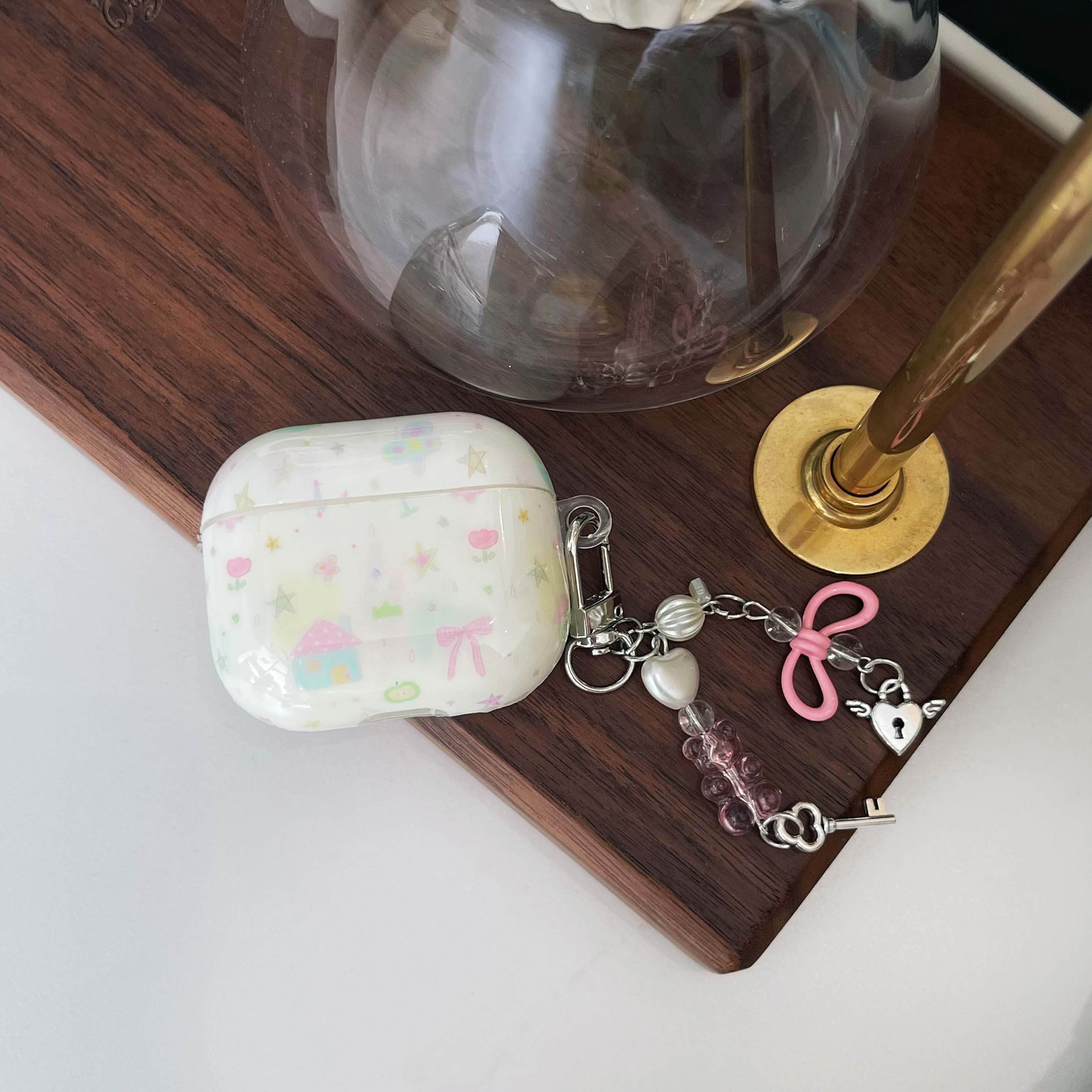 Estrellas de dibujos animados arco graffiti ins lindo estuche para auriculares imd caja de carga inalámbrica bluetooth para apple airpods 1 2nd 2 pro 3 4