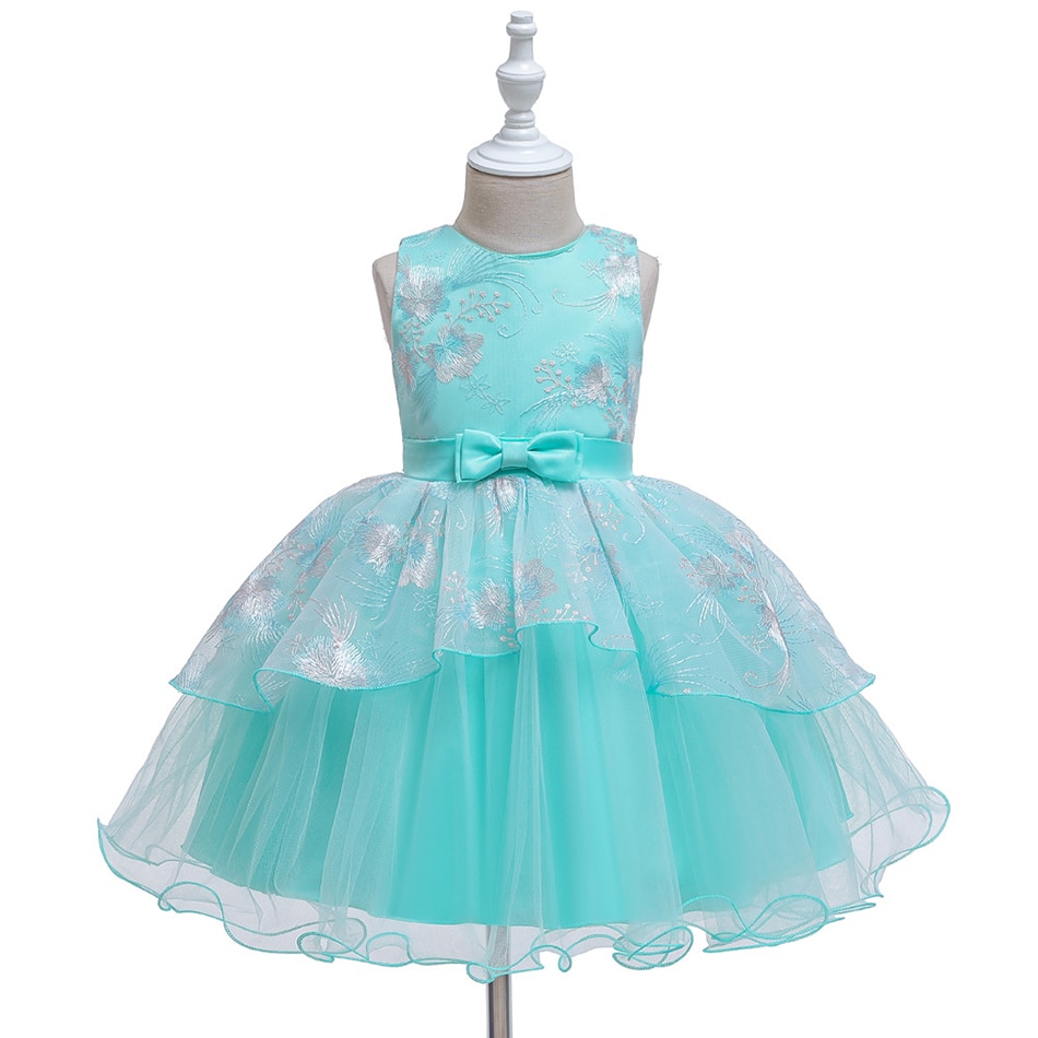Baby Girl Embroidery Dresses Flower Sleeveless Tutu Bow Princess Dress Birthday Party Summer Kids Clothing vestido