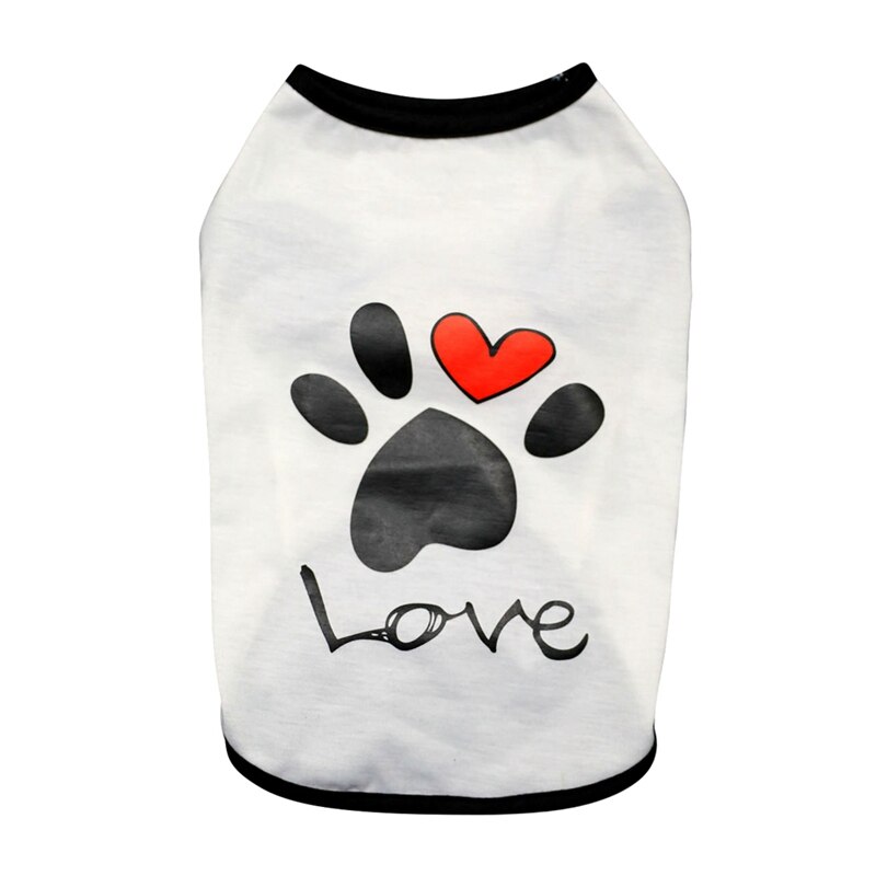 Sommer bomuldsvest t-shirt hund kat hunde tøj med pote trykt hjerte kærlighed frakke kæledyr hvalp sommer tøj tøj: W / L