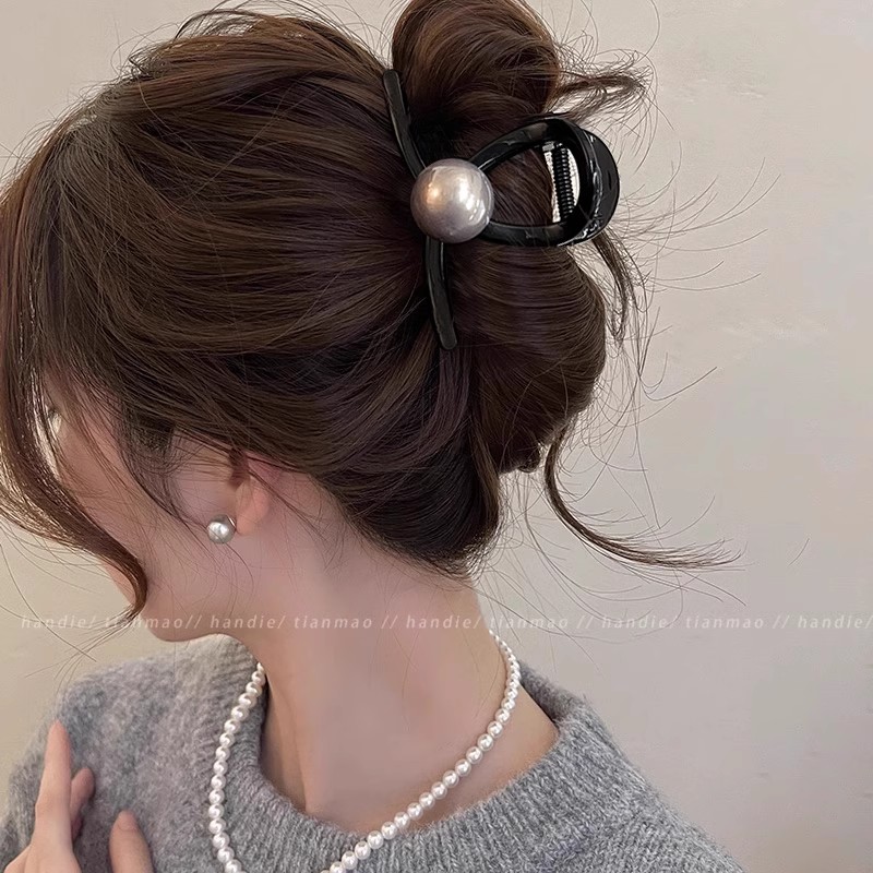 Pinzas para el cabello de perlas negras Vintage para mujeres y niñas, adorno de temperamento, pinzas simples, horquilla, accesorios para el cabello de