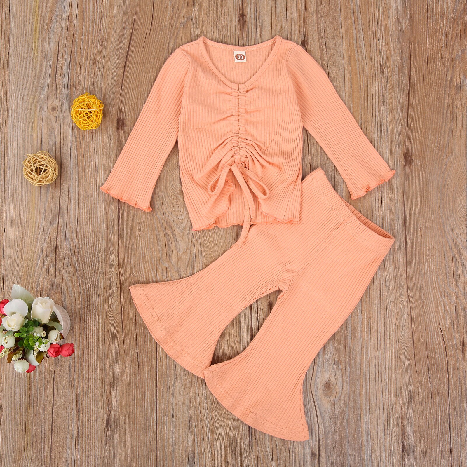 Focus norm-pantalons d'automne pour petites filles, vêtements pour bébés filles, solide, tricoté à nœud papillon, manches longues, évasé hauts Pullover, 3 couleurs