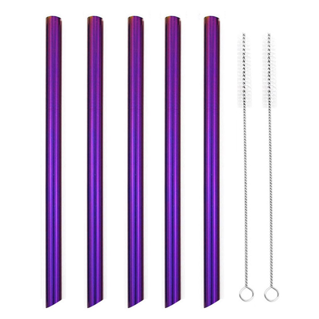 5/10pcs 12mm Reusable Pointed-End Drinking Straw Stainless Steel Drink Pearl Milkshake Fat Bubble Tea Straws Cocktail Party: Purple 5pcs