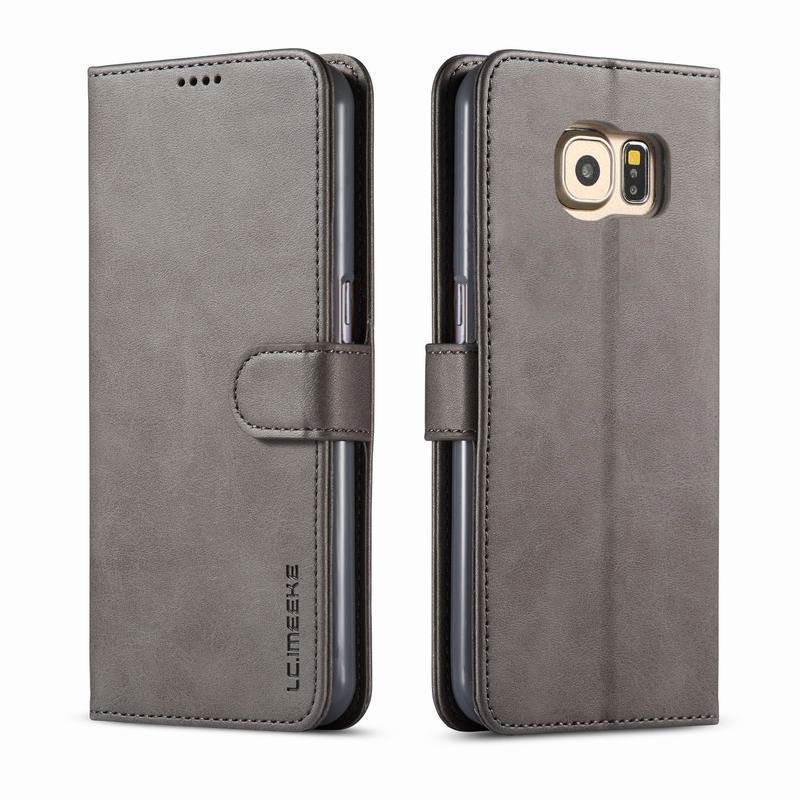 Luxe Case Voor Samsung Galaxy S6 Rand Cover Case Leather Flip Wallet Card Slot Etui Voor Samsung S 6 S6edge case S6 Coque Fundas: For Samsung S6 Edge / Grey Cover
