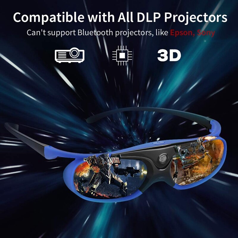 2 pièces lunettes à obturateur actif lunettes dlp-link 3D USB Rechargeable pour projecteurs DLP Link Compatible avec le projet BenQ W1070 W700