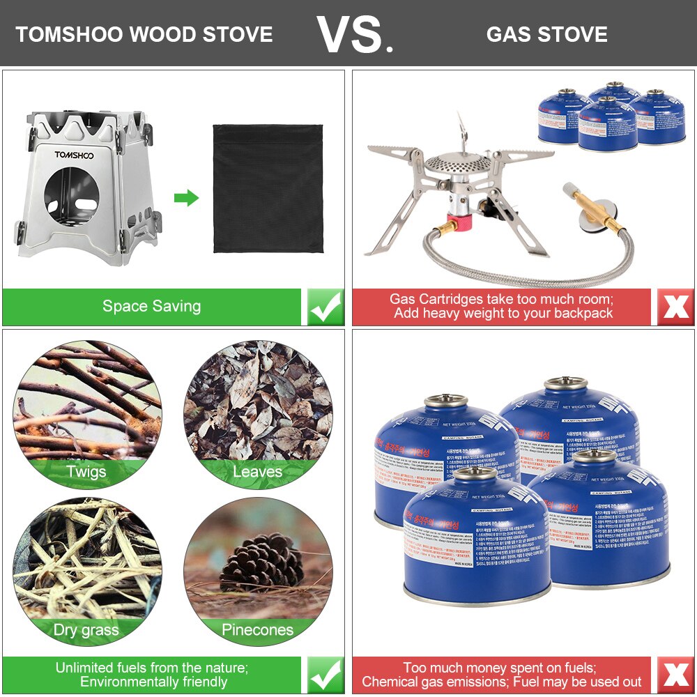 TOMSHOO Attrezzature Da Campeggio Antivento Stufa A Legna di Titanio Pieghevole Stufa A Legna Che Brucia zaino in spalla picnic Strumenti di Cottura Pentolame E Utensili per Cucinare