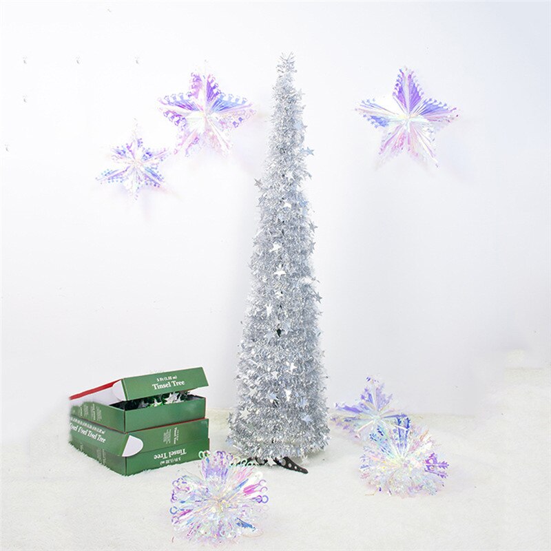 Artificial Tinsel Pop Up Christmas Tree With Stand Gorgeous Collapsible Artificial Christmas Tree For Christmas Decorations: Silver