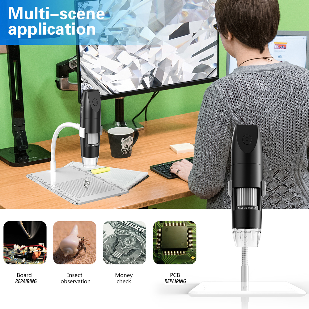 USB Digital Microscope 1000X 8 LED 2MP Electronic Microscope Endoscope Zoom Camera Magnifier WIFI Portable
