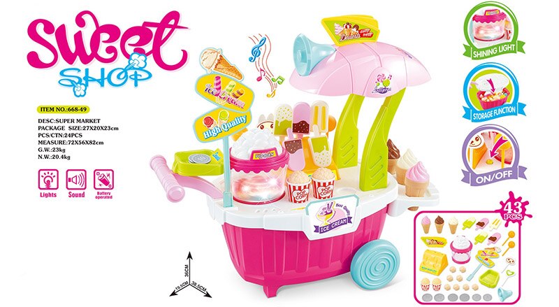 Pretend Play Toys Kids Simulation Candy Ice Cream Trolley Mini Pusher Car Toys Candy Ice Cream Supermarket Music Children: 88649