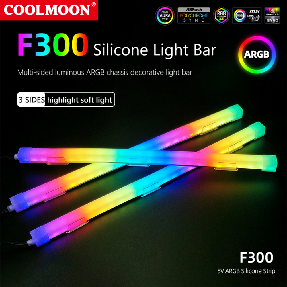 1/2PCS COOLMOON 30cm Aluminum alloy RGB PC Case LED Strip Magnetic Computer Light Bar 5V/3PIN Small 4Pin ARGB Motherboard Light