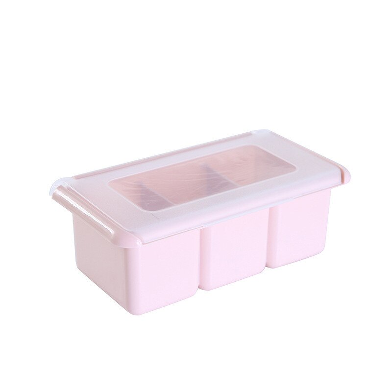 Kjøkken krydder oppbevaring krydderkrukke enkelt lokk krydderboks kjøkkenverktøy salt sukkerbeholder husholdningsoppbevaringsboks: Rosa 3 celler