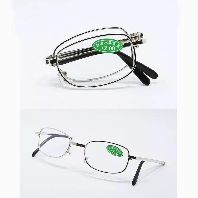 Taitettavat lukulasit 100 astetta 150 200 250 300 lukulasit ultrakevyet miehille ja naisille väsyneet vanhat lasit: +250 / Lb -077 hopeaa