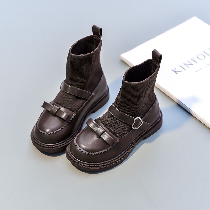 Mädchen süße schmetterlingsknoten-sockenstiefel prinzessin Baby herbst pu leder flache kinderschuhe 03a