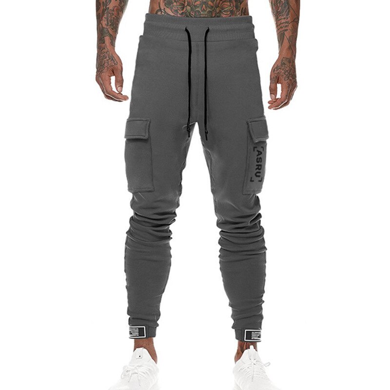 Stil overalls herre ensfarvet multipocket mærke herre sports fritidsbukser slim fit herrebukser med små fødder