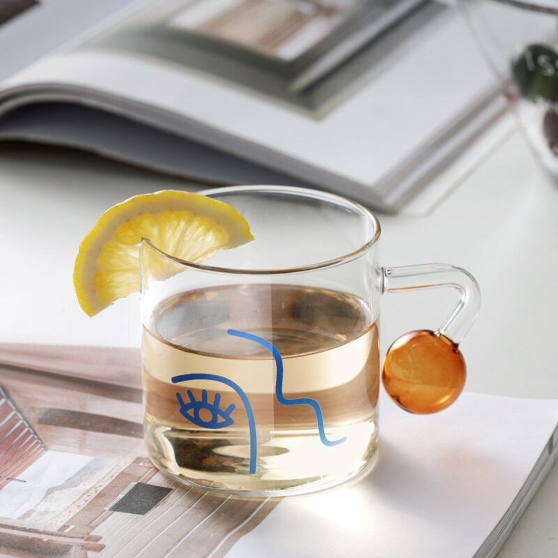 460ml Scale Glass Mug Breakfast Mlik Coffe Cup Household Couple Water Cup Ball Handle Pattern Drinkware Cups