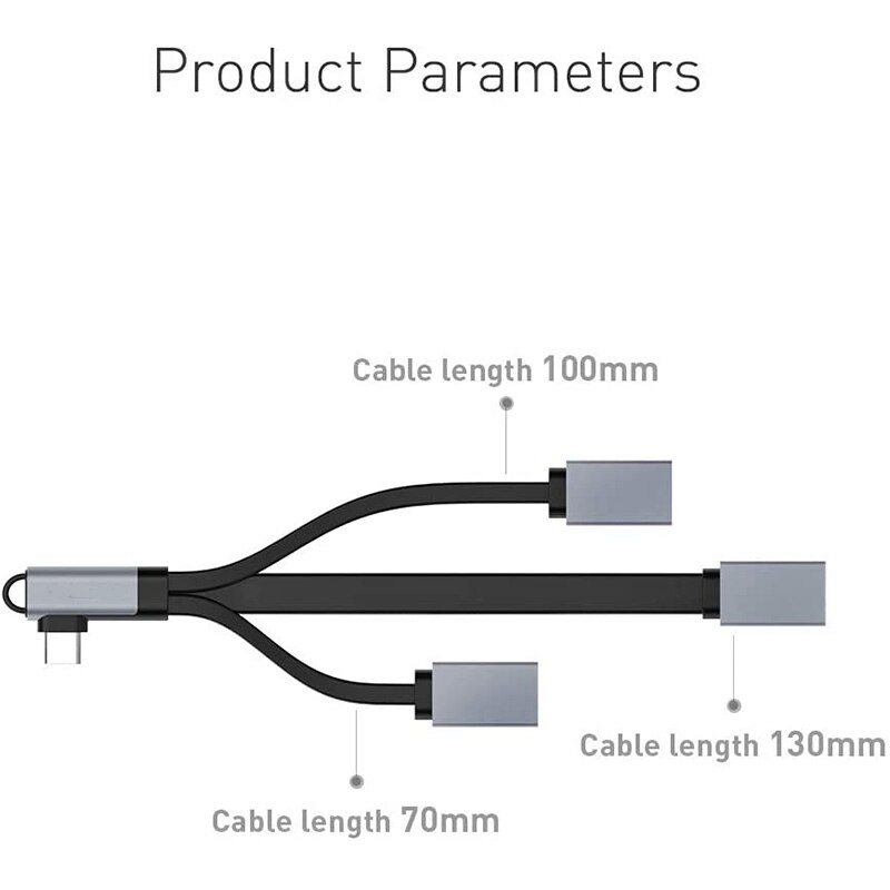 Usb C Hub, Type-C Kabel Otg Adapter Met 3 Usb-poorten, usb C Draagbare Verlengkabel Voor Mobiele Telefoons Computers, Elleboog