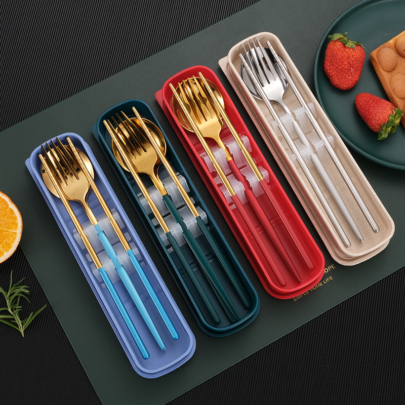 Stainless Steel Dinner Tableware Set Cutlery Knife Fork Spoon Dinnerware Set With Box Tools Travel Tableware Set