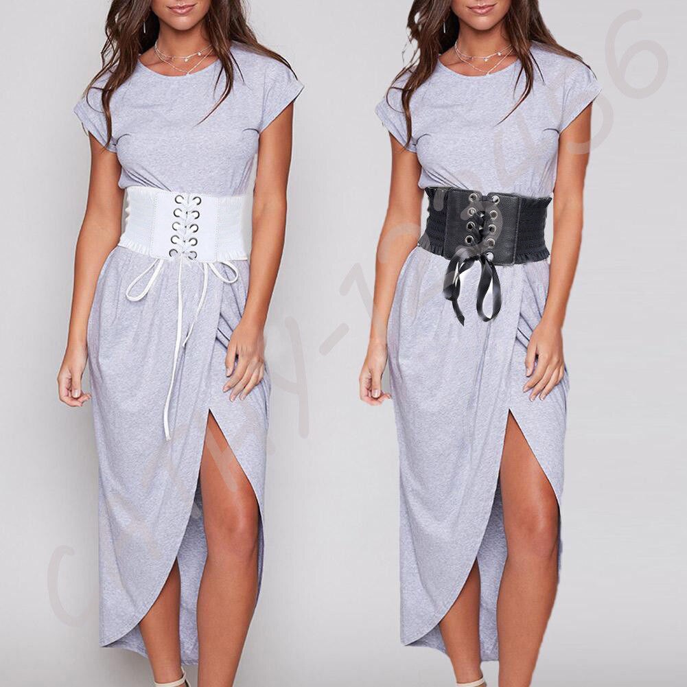 Kvinder damer blødt pu læder wrap rundt slips korset cinch talje bred kjole bælte