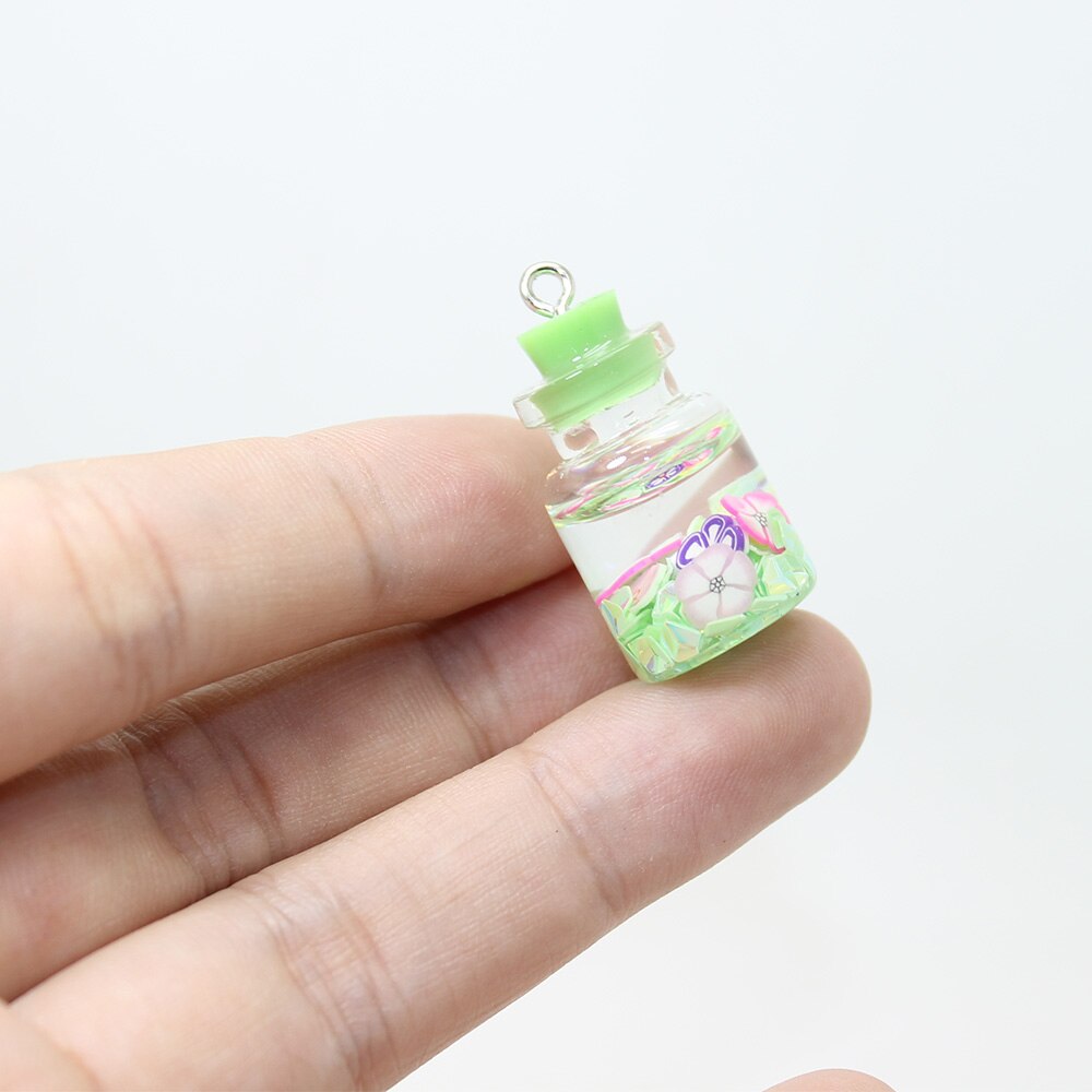 8pcs-- 25*15mm Candy Color Sequined Flower Glass Wishing Bottle Charm Pendant for Jewelry DIY Earrings.Bracelet,Necklace: 4