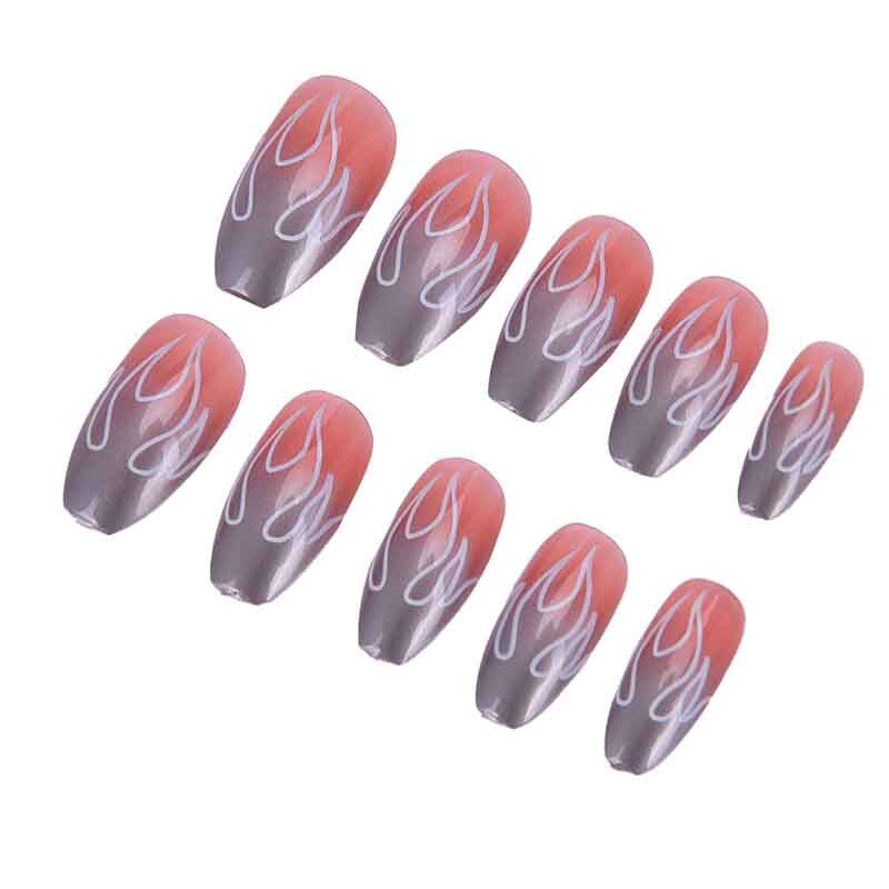 24 pièces/ensemble produit belle flamme faux ongles enfants presse sur Chic feu Style court faux ongles Punk manucure décoration