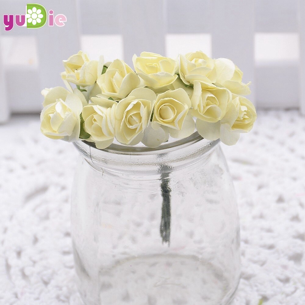 12 stk/parti 1.5cm mini papir rose blomster bukett bryllup dekorasjon papir blomst til gjør-det-selv scrapbooking blomster papir billige blomster