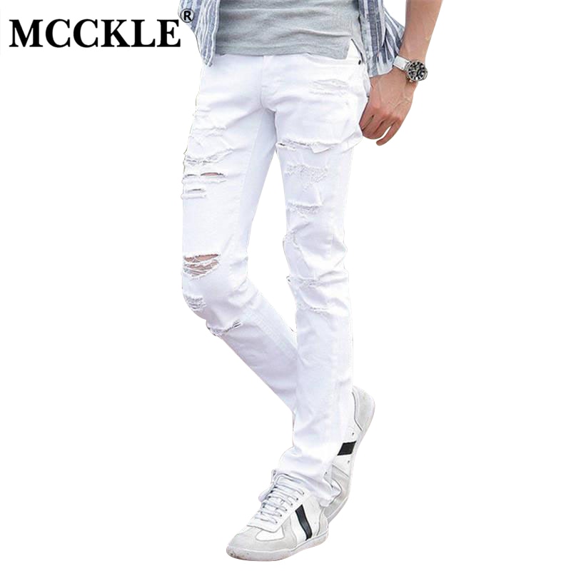 Witte jeans gaten herenbroek denim hiphop gescheurde bodycon skinny broek voor heren zomer streetwear kleding mannelijk