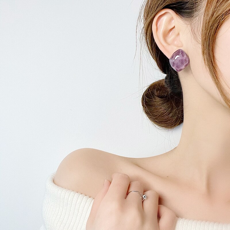 Boucles d'oreilles en acrylique Macaron Transparent, carré irrégulier géométrique, Simple résine pierre en forme de cœur, boucles d'oreilles sans Piercing