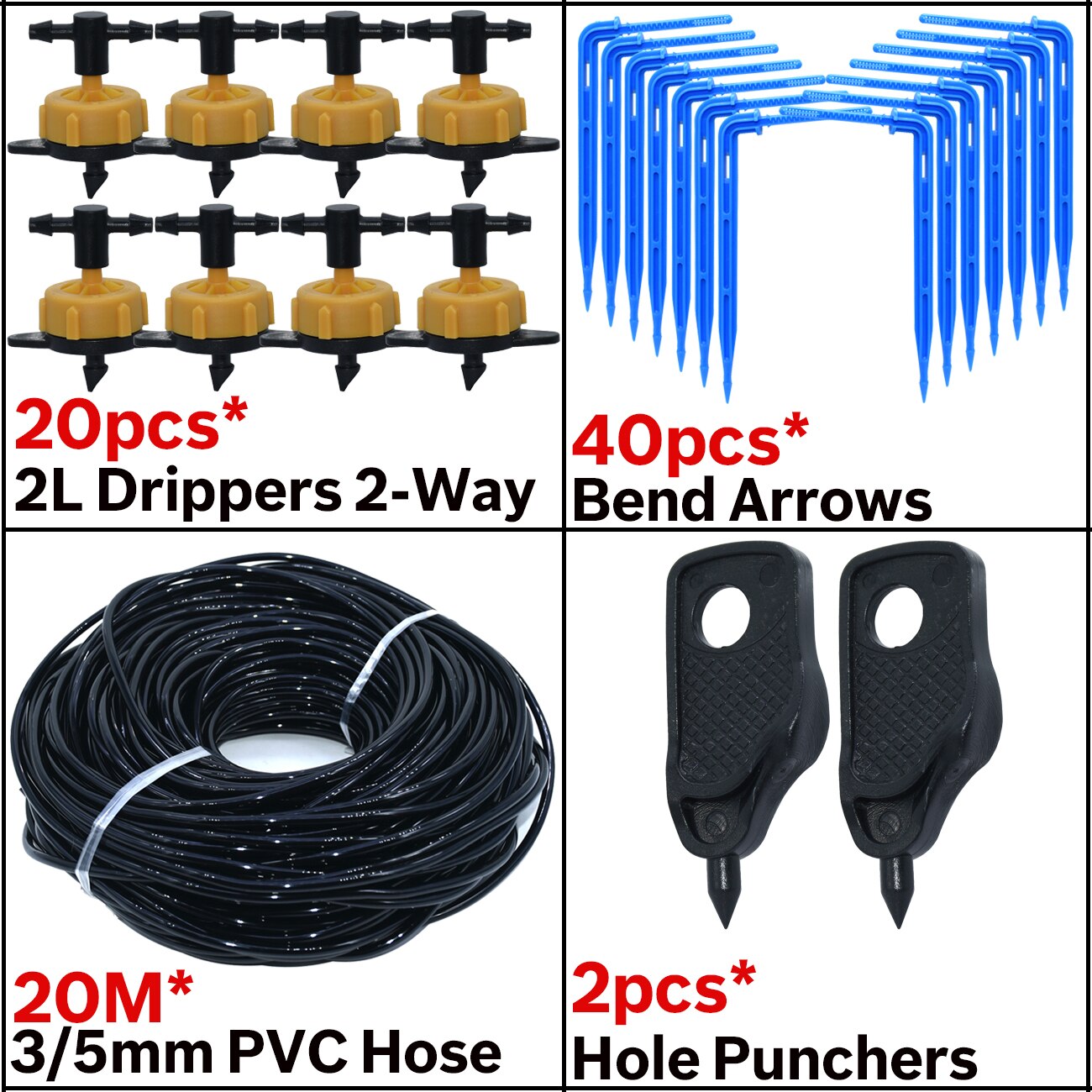 Kesla 3/5mm drypvanding 4- -vejs dryppil 2- -vejs sender vanding vandingssystem blomsterhave græsplæne drivhus 10/20 sæt: Ksl 01- kit 224-2l-2 måde