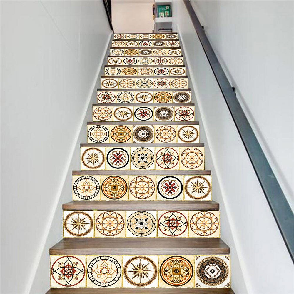 13 stk selvklæbende innovative pvc trapper klistermærker europæisk mønster gør-det-selv gul mursten mønster hjem vandtætte wallstickers
