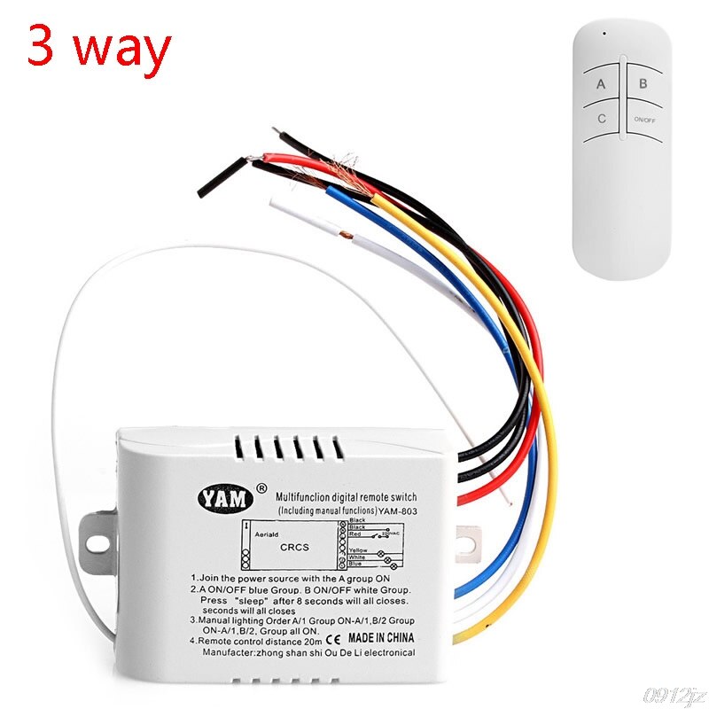 Qiang-Lámpara de encendido/apagado inalámbrico, interruptor de Control remoto, receptor transmisor, 220V, 1/2/3/4 vías: 3