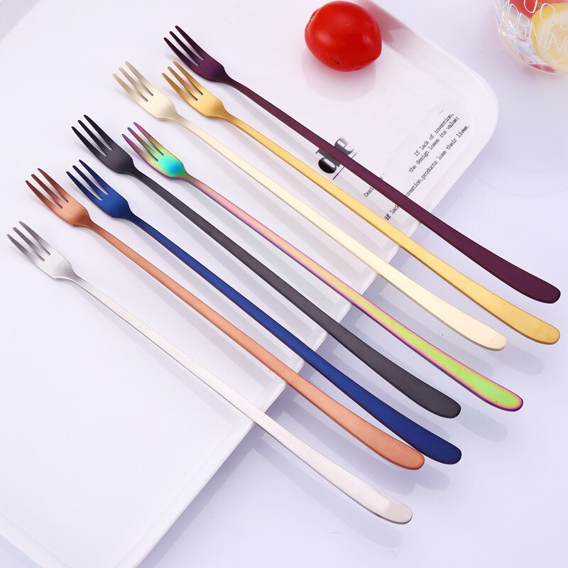 Colore arcobaleno caffè tè mescolare cucchiaio manico lungo gelato cucchiai da Dessert articoli per la tavola ecologici in acciaio inossidabile