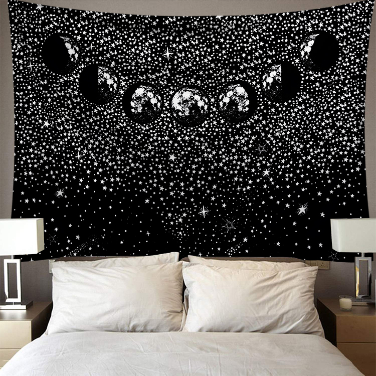 Tapiz para colgar en la pared, tapiz de poliéster con estampado de estrellas y Luna, decoración de pared para el hogar, tapices psicodélicos: A1