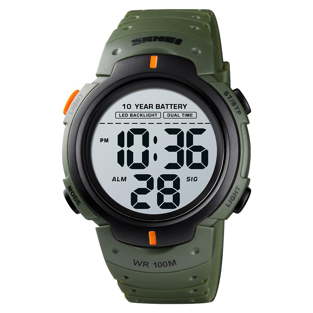 Skmei vanntett sportsklokke til menn svømming vekkerklokke multifunksjonsklokke ledet digital armbåndsur relogio masculino 1560: Militærgrønn