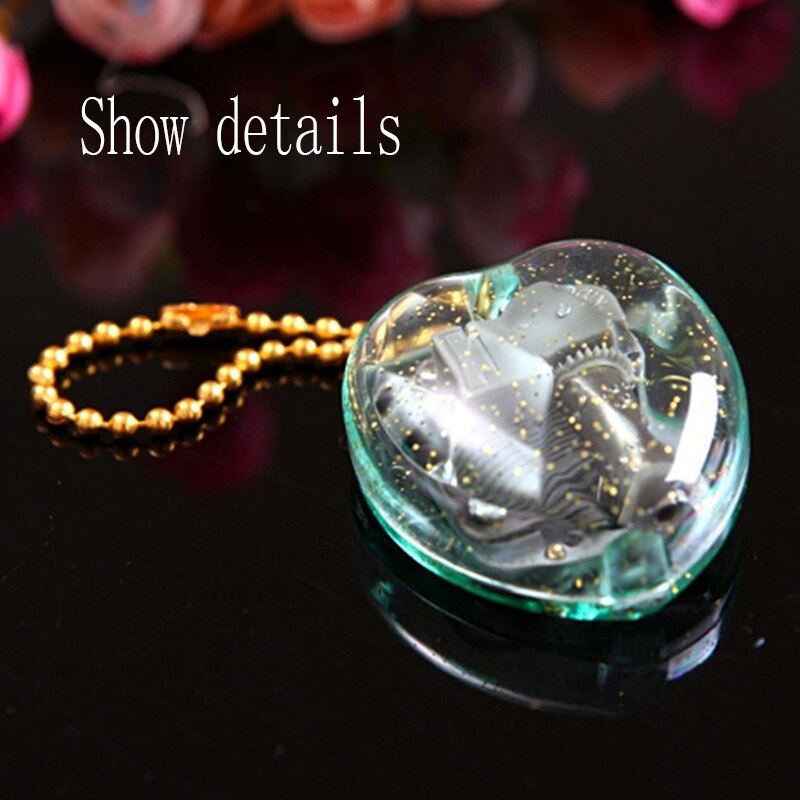 Key Music Box Mini Acrylic Heart-Shaped Musical Box Music Box Key Chain Kid Girl "Castle in the Sky" Tune