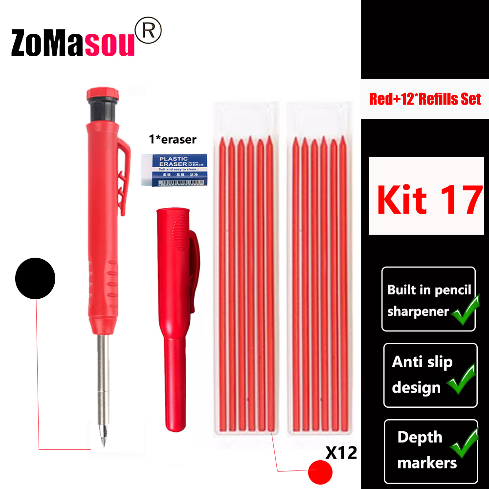 Heldekkende mekanisk blyant for snekkerarbeid, langt hode, dyphullsmarkører, penn, blyanter, påfyllingsstifter, spisser, skrivesaker: Oransje