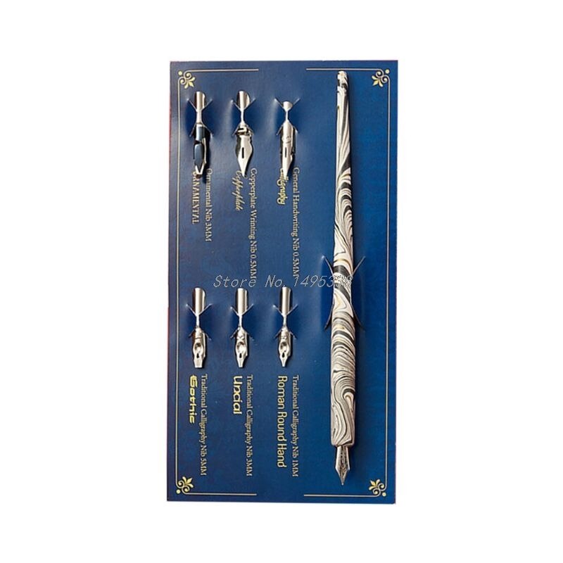 Marbre bois Manga calligraphie Dip porte-stylo avec 6 plumes pour lettrage Skiching: W
