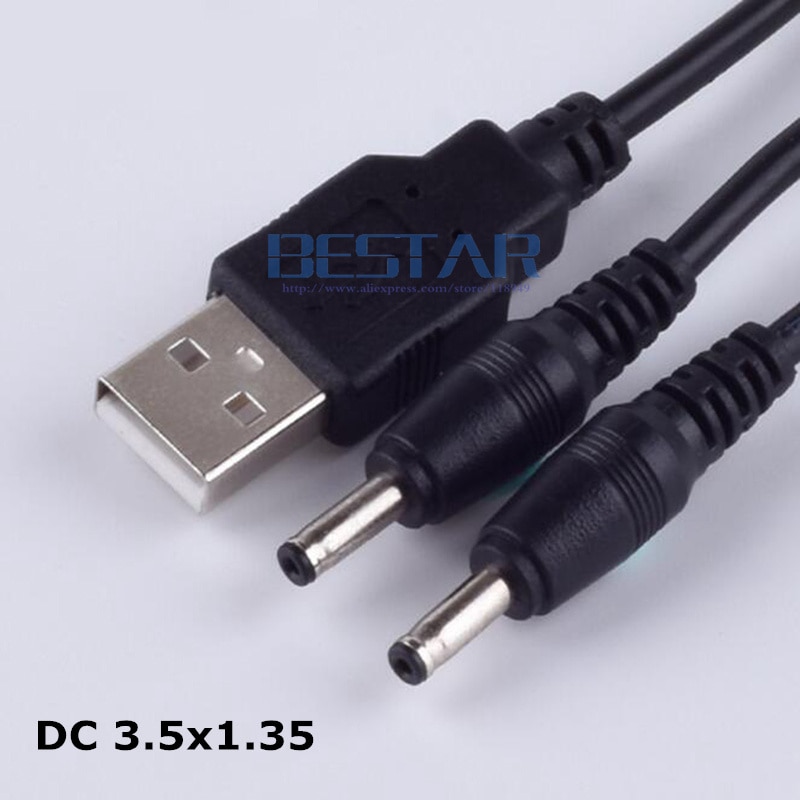 Zwart 1 in 2 DC stekker USB Een om dual dubbele 2 DC 3.5mm x 1.35mm 3.5x1.35mm Vat Jack mannelijke opladen Power Kabel 1 m 2A