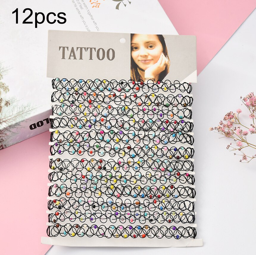 12 unids/set Fishline collares gargantilla para mujeres adolescentes niñas Stretch gótico Punk elástica hueco gargantilla collar de joyería de: 12pcs C