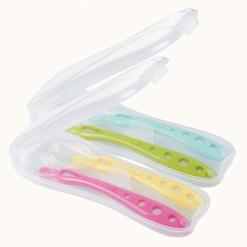 Babybestick för barn 2 skedar med bärbox flexibel matsked för barnmatande skedgaffel säkerhetsätverktyg