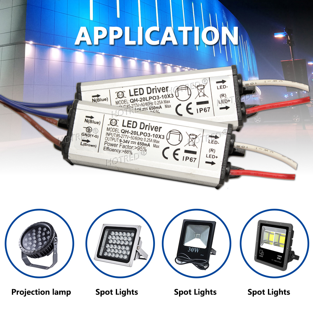 Adaptador de transformador a Fuente de alimentación, Controlador LED de 10W, 20W, 30W, 50W, 100W, a DC3V AC85V-277V, 12V, 18V, 24V, 30V, IP65, 300/600/900/1500/3000mA