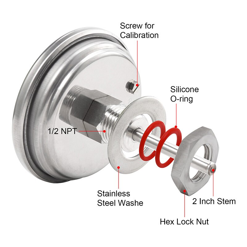 Zestaw termometru bimetalicznego bez spawania, 3-calowa powierzchnia i 2-calowa sonda, 1/2" MNPT, 0 ~ 220 stopni F, termometr robić warzenia piwa, narzędzie barowe robić czajnika Homebrew