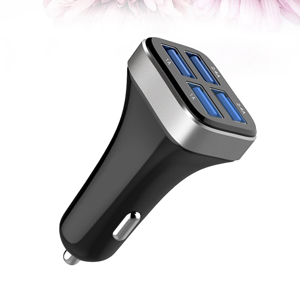 1 Pc 2.4A 4 Usb Poorten Socket Multi Functie Auto Telefoon Oplader (Zwart En Zilver): As Shown