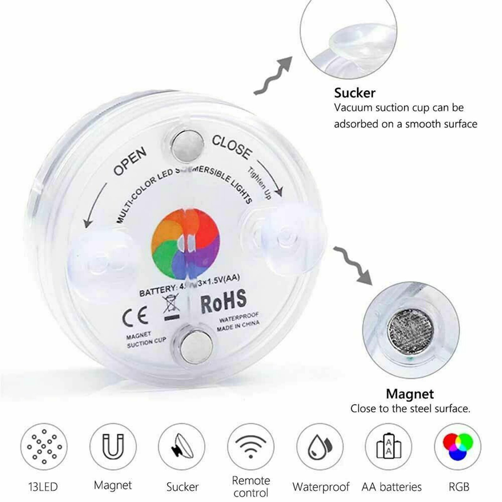 Zwembad Licht Rgb Kleur Veranderende IP68 Waterdicht Zuignap Onderwater Lamp Voor Aquarium Vijvers Tanks Party Decor