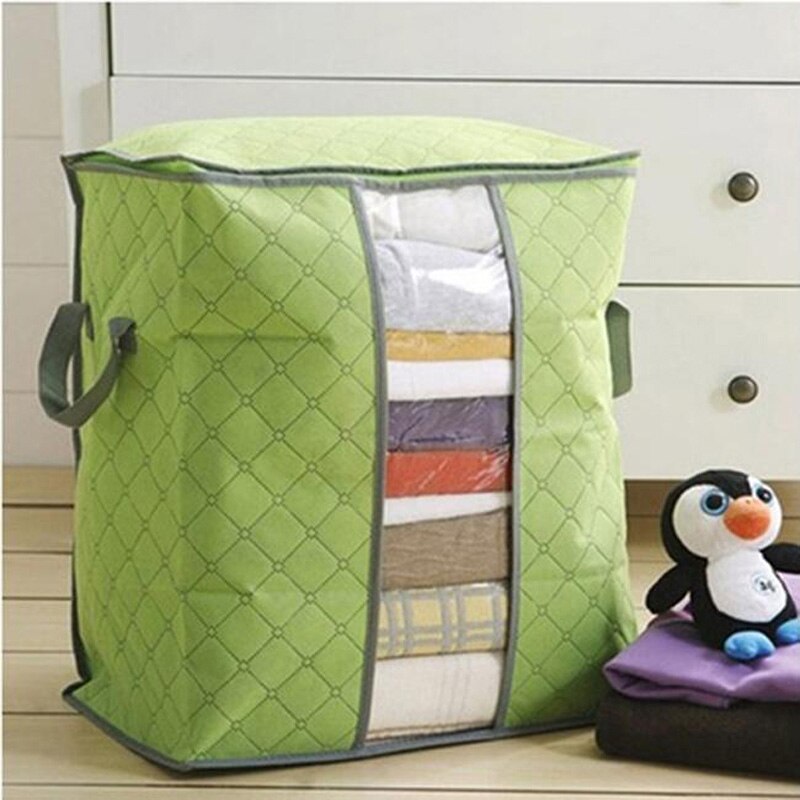 Kwalificeren Opbergtas Doos Draagbare Organizer Non Woven Onderbed Pouch Opbergdoos Bamboe Kleding Storaging Bag Voor: Green